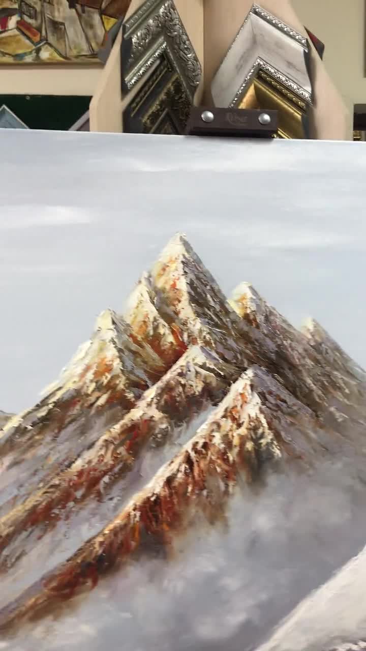 スイスアルプスの絵画 オリジナル雪山絵画 キャンバス スイス