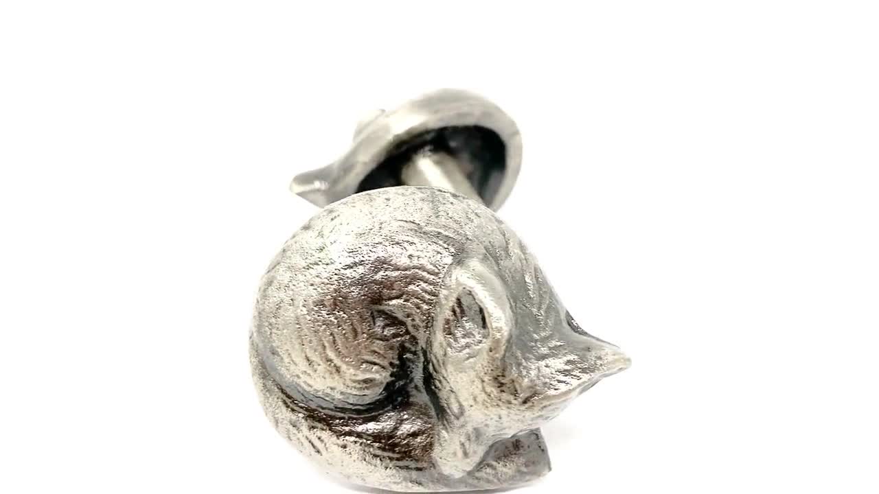 ANTIQUE PEWTER Sleeping Fox Woodland Knob | Iron | Drawer Pull