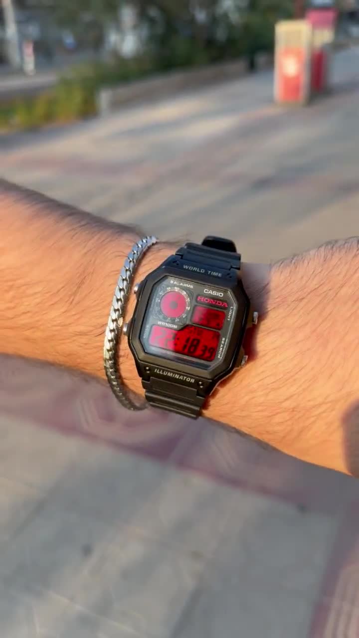 Custom Honda Modified Casio Royale Watch, Red Accents, Digital