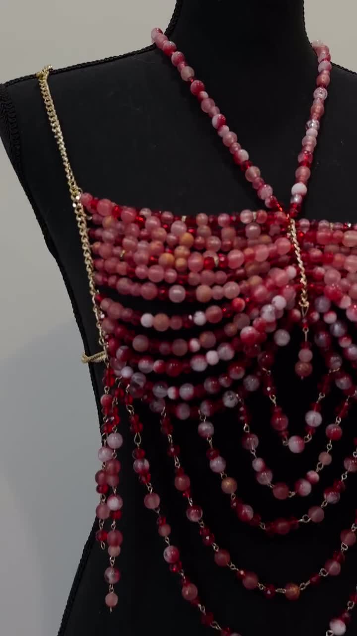トップス meltthelady beads open tops LOFAAC Women Sexy See Through Pearl Rhinestone Beaded Crop