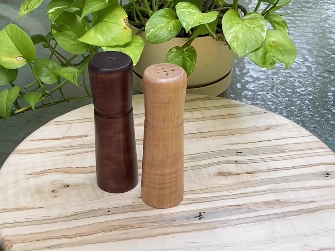 Maple Wood Salt and Pepper Shaker Set, Hand Turned Salt and Pepper Shakers,  Rustic Kitchen Decor 