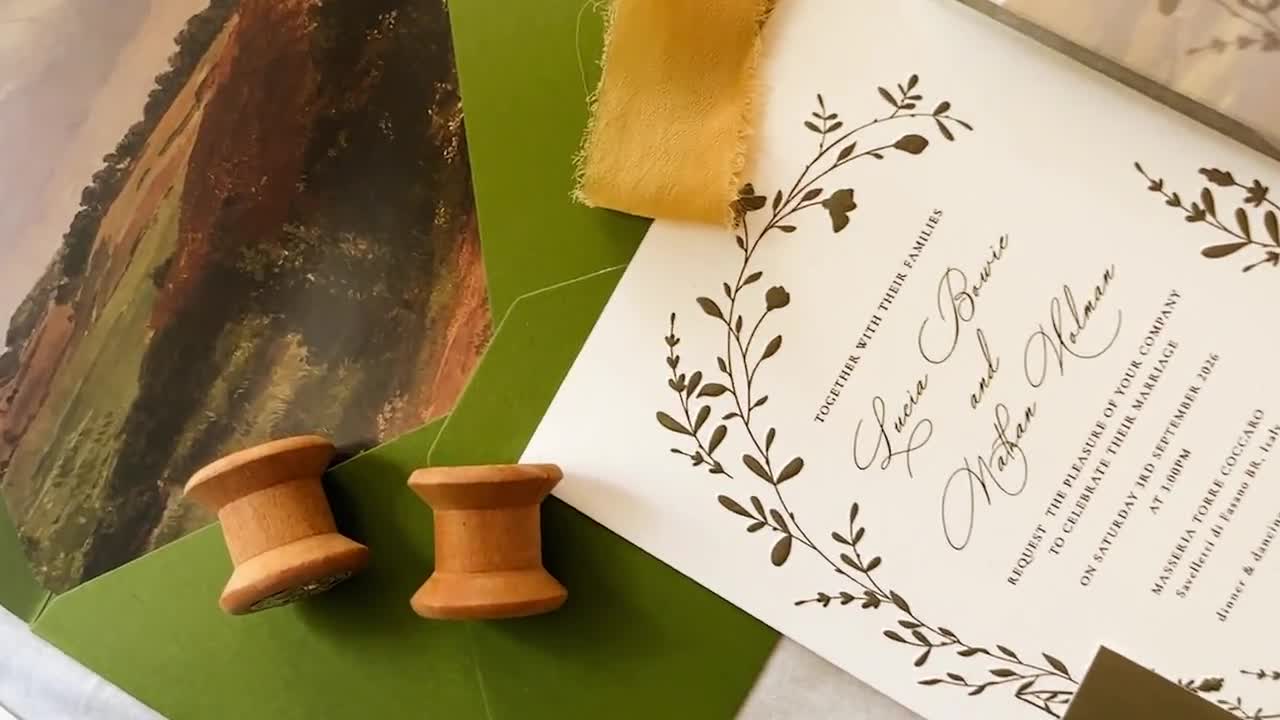 豪華なボタニカルエンボス加工の結婚式招待状セット – 手作りの花柄 