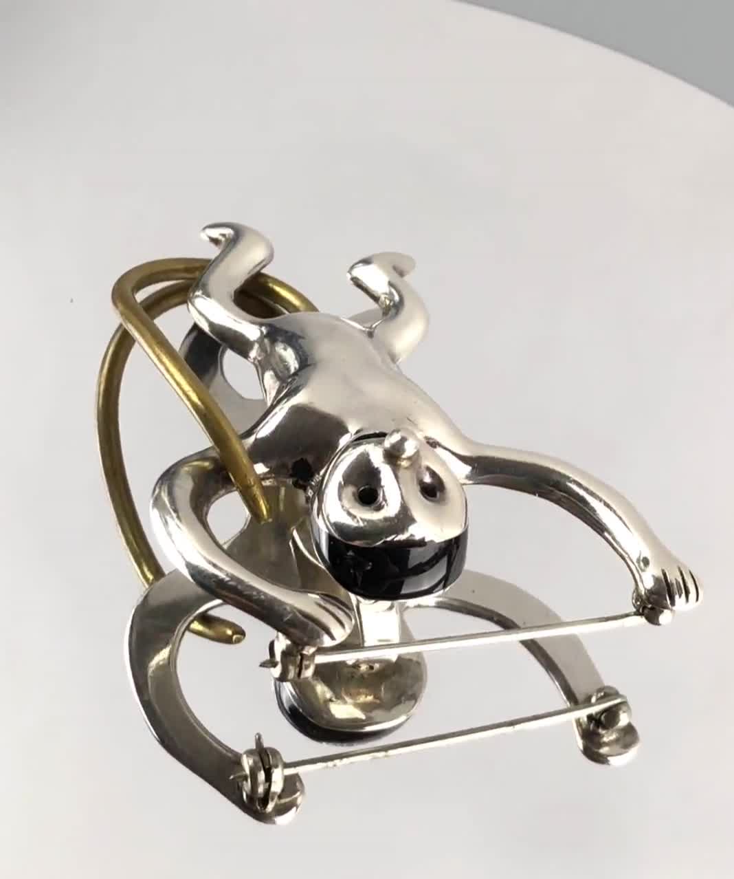 Monkey Ring Holder Brass Figurine, Vintage Mid Century