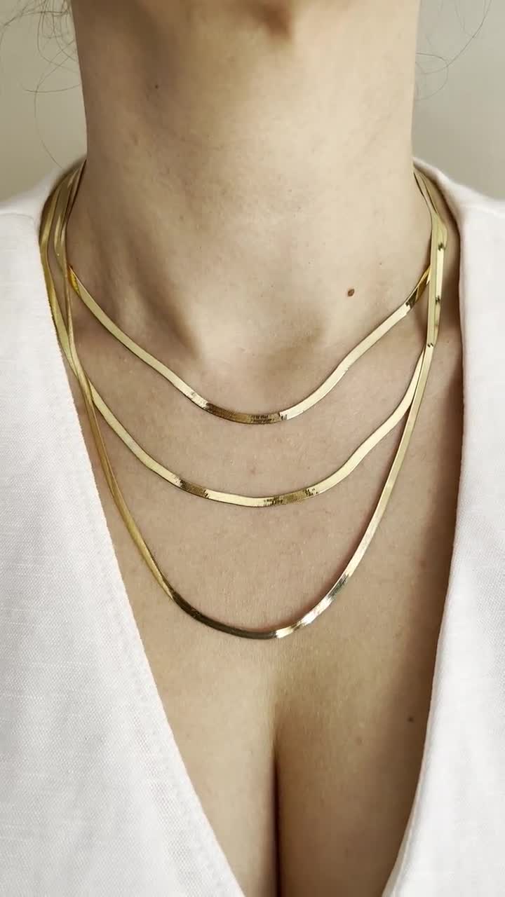 4mm 14kt Yellow Gold Herringbone Necklace