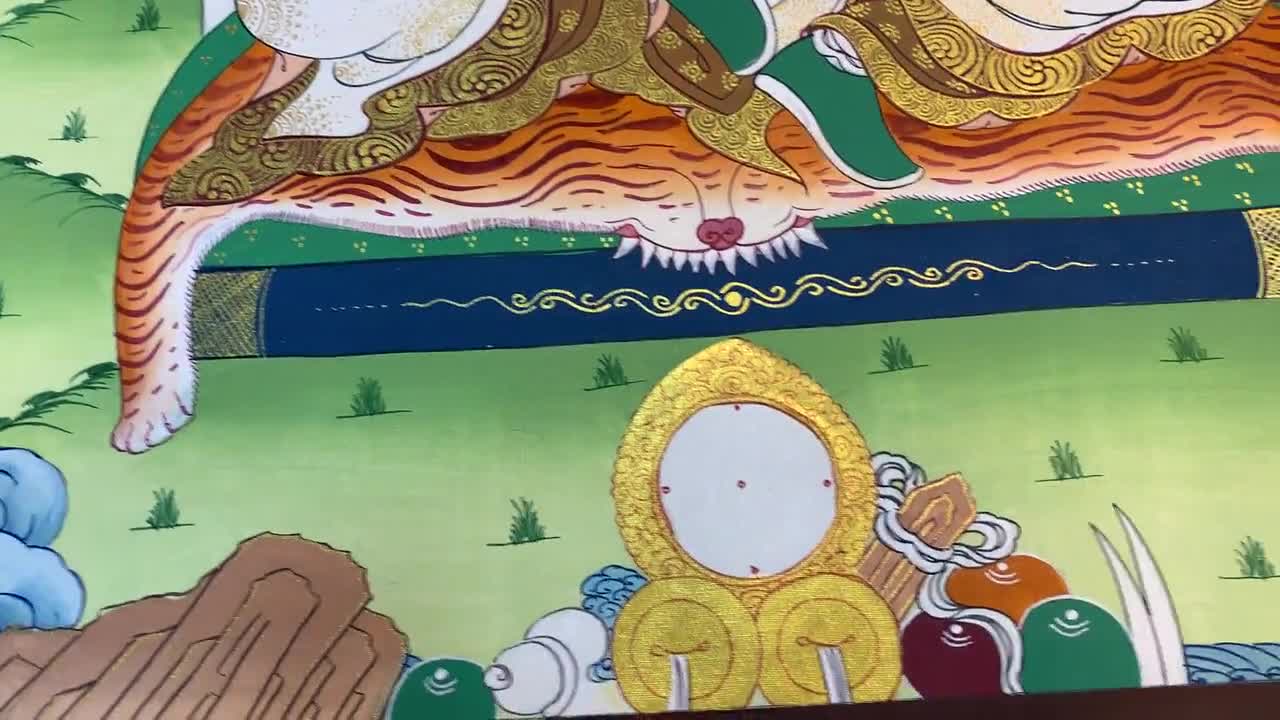偉大なテルトン・ドゥジョムのリンパ・タンカ画。手描きのテルトン