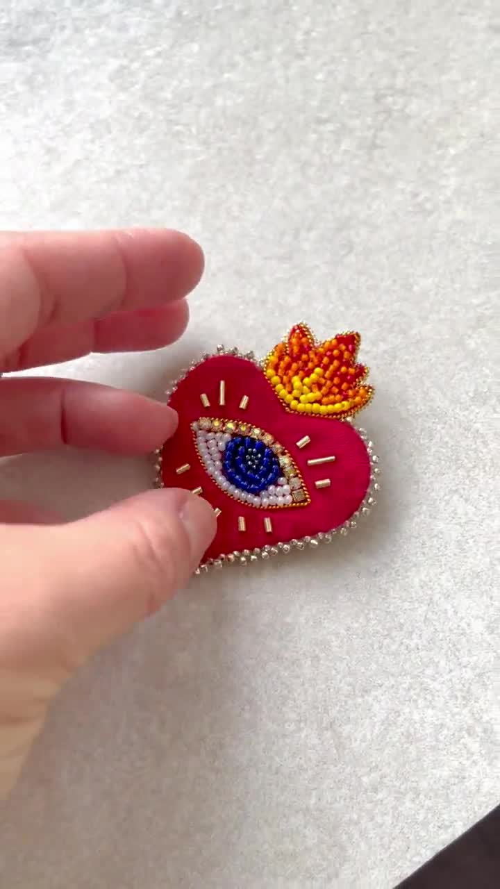 Handmade Embroidery Colorful Red Christian Baby Brooch Pin