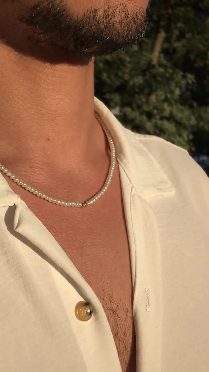 ネックレス・ペンダント VINTAGE HOLLYWOOD man Pearl Necklace 4BNY556 P. BLAKE Pearl Necklace for Men 6MM White Mens Pearl Choker