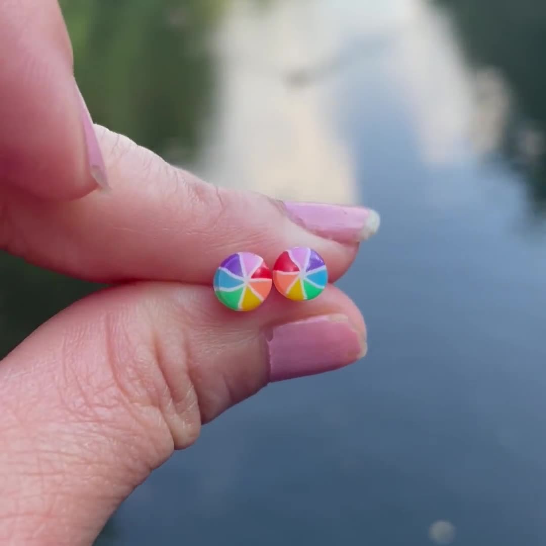 Non-Metal Earrings, Beach Balls, Plastic Post Studs For Sensitive Ears,  Nickel Free Hypoallergenic Stud Earrings, Great for kids or women