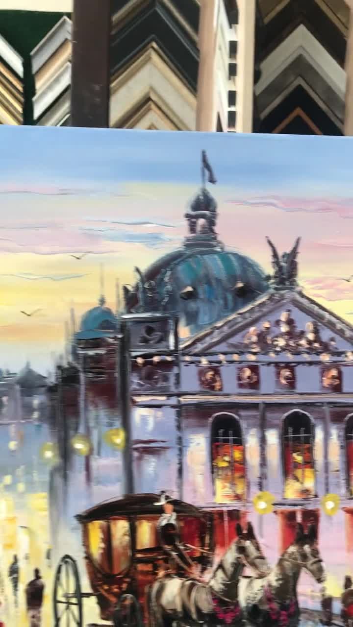 キャンバスに描かれた大都市の絵画 ヨーロッパの都市の壁画 都市の風景