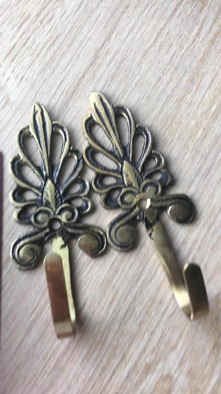 アンティーク真鍮製ウォールフック - 2個セット - ヴィンテージ