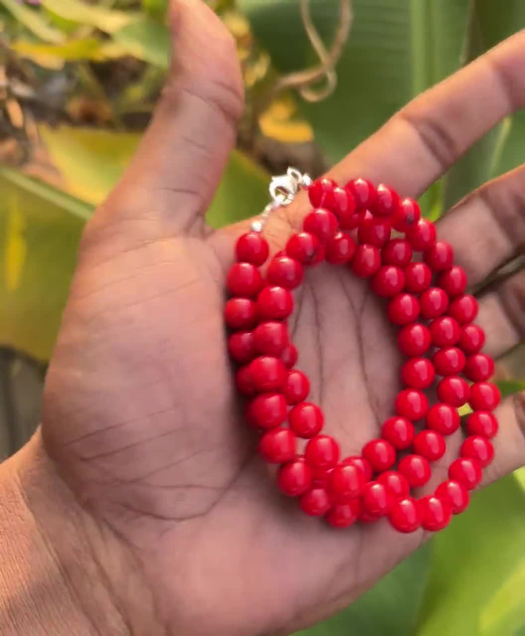 Collana Da Donna Cm 88 Corallo 8 Mm Rosso Intenso Perle Coltivate NUOVA - Foto 8