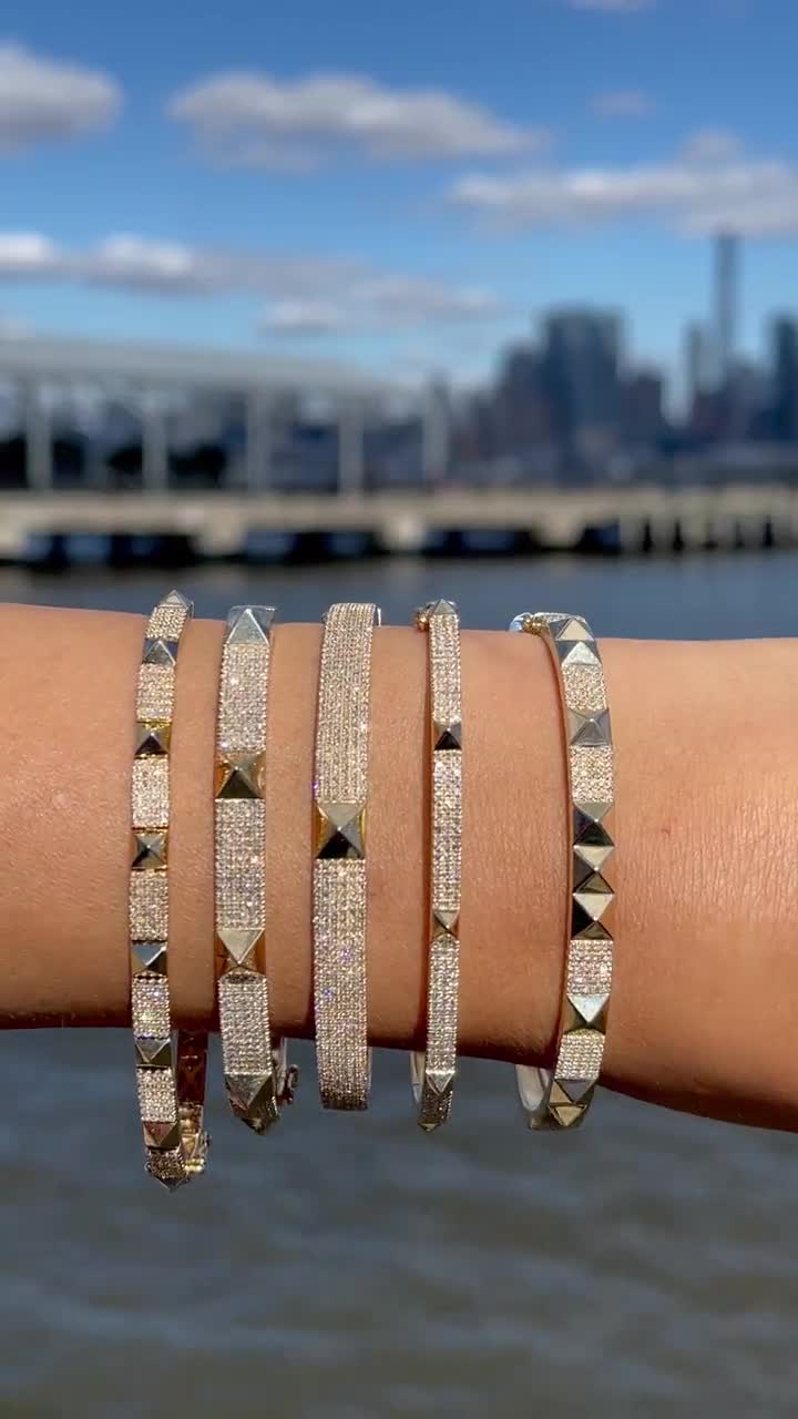 14Kソリッドイエローゴールドダイヤモンドバングルブレスレット - Etsy