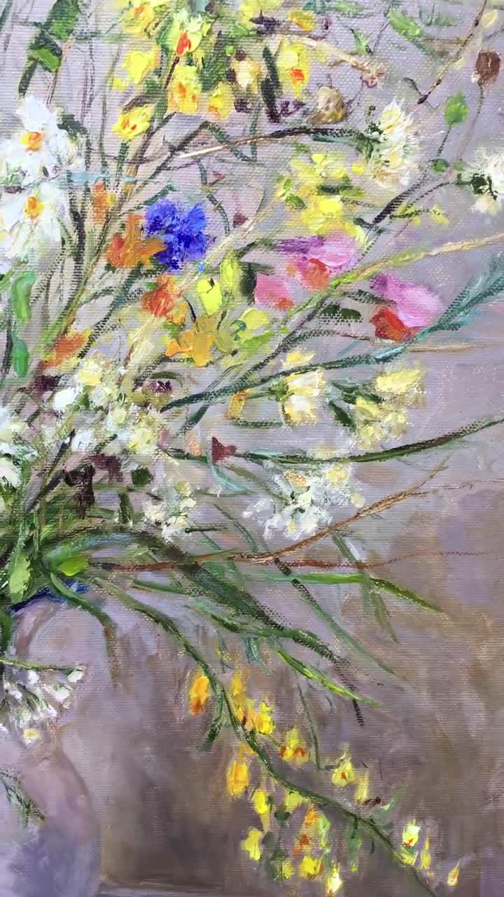 Delicate Bouquet Wildflowers Oil Painting Flowers Original