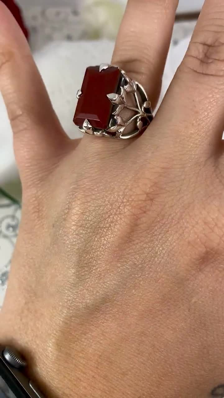 Bloodstone Ring Size 11 /sterling Silver/ Baguette 6ct