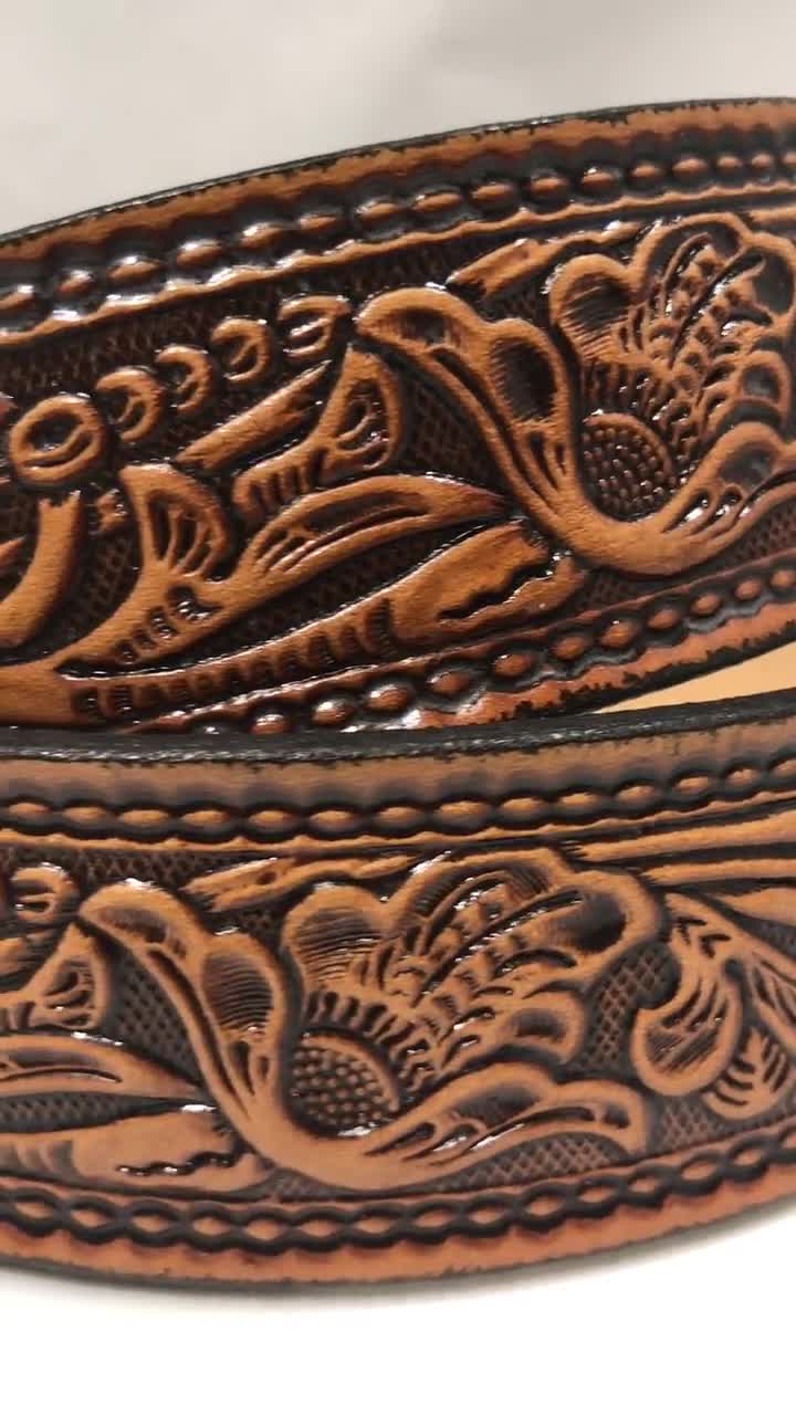 Oak Leaf Beautiful Floral Design Handmade Men Western Work Casual Leather  Belt USA Made Color Cocoa Brown -  Ireland