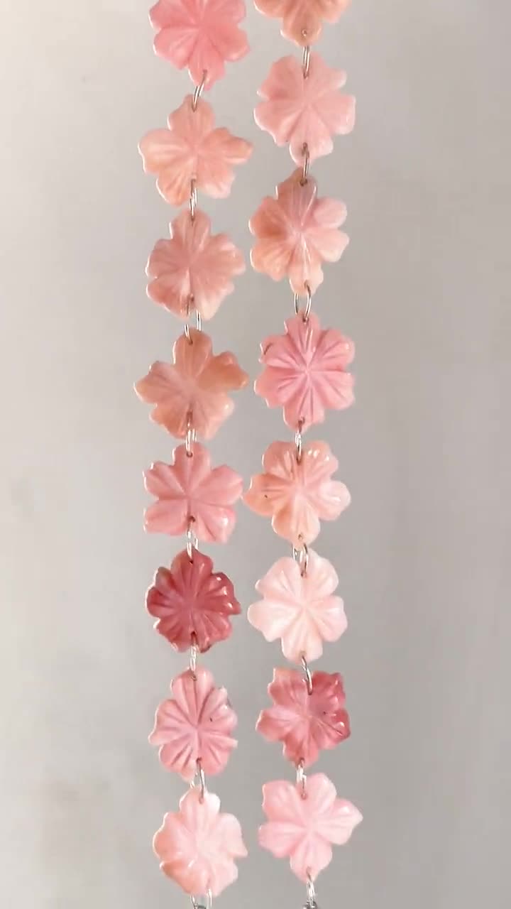 10 Pieces Pink Opal Carved Flower Beads Natural Gemstone Double