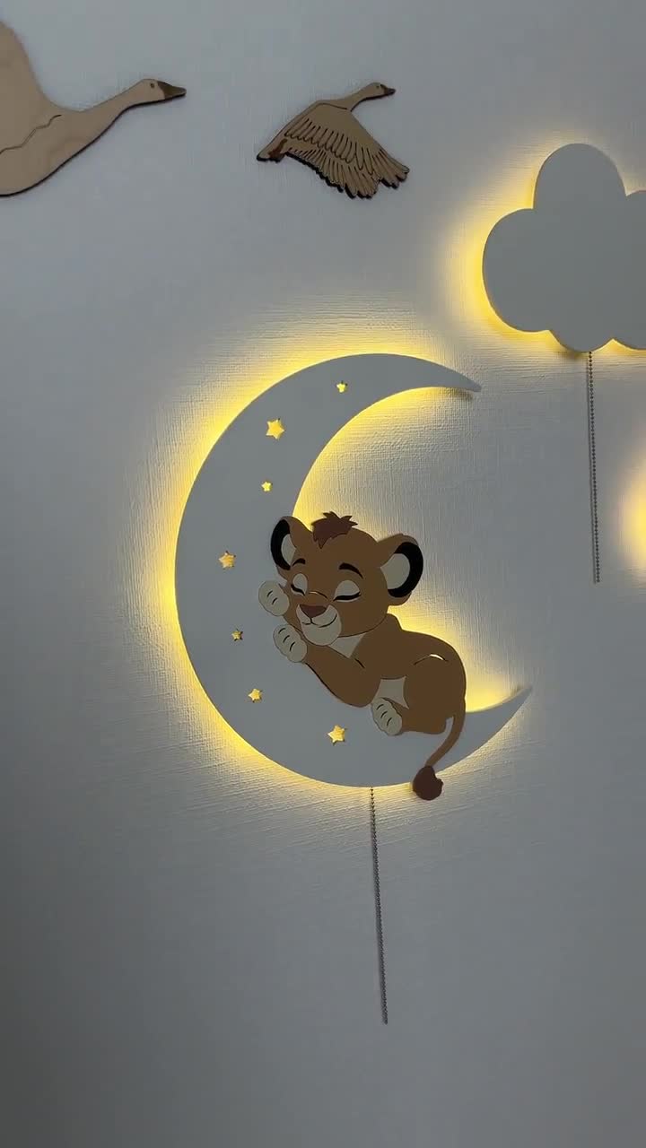 Lion Night Light for Kids – LED Moon Wall Lamp – Nursery Room Decor – Christmas Gift – Wooden Baby Nightlight video poster