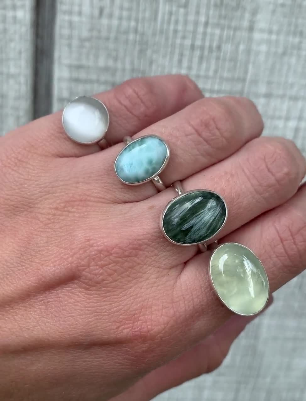 Large Oval Apple Green Prehnite Semi Precious Stone Sterling Silver Ring |  Green Gemstone Ring | Prehnite Ring | Love Stone | Gifts for Her