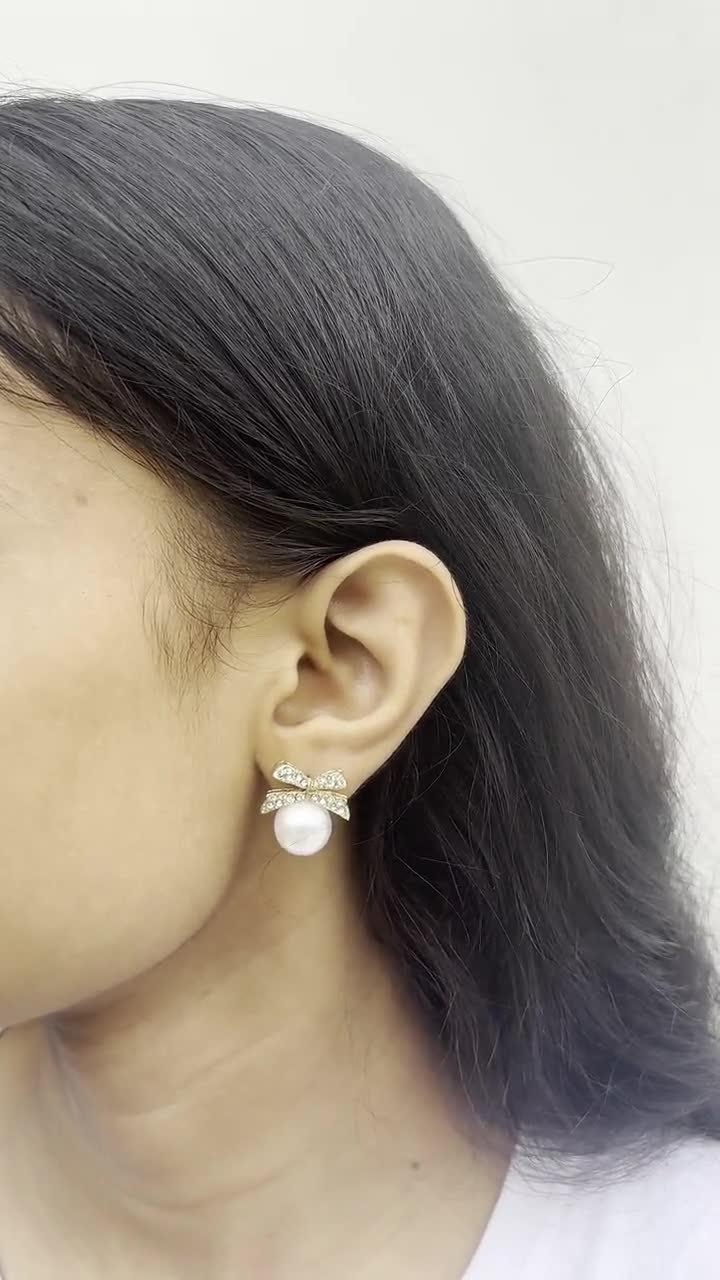 Bow Earrings, Pearl Earrings, Drop Earrings, Korean Earrings