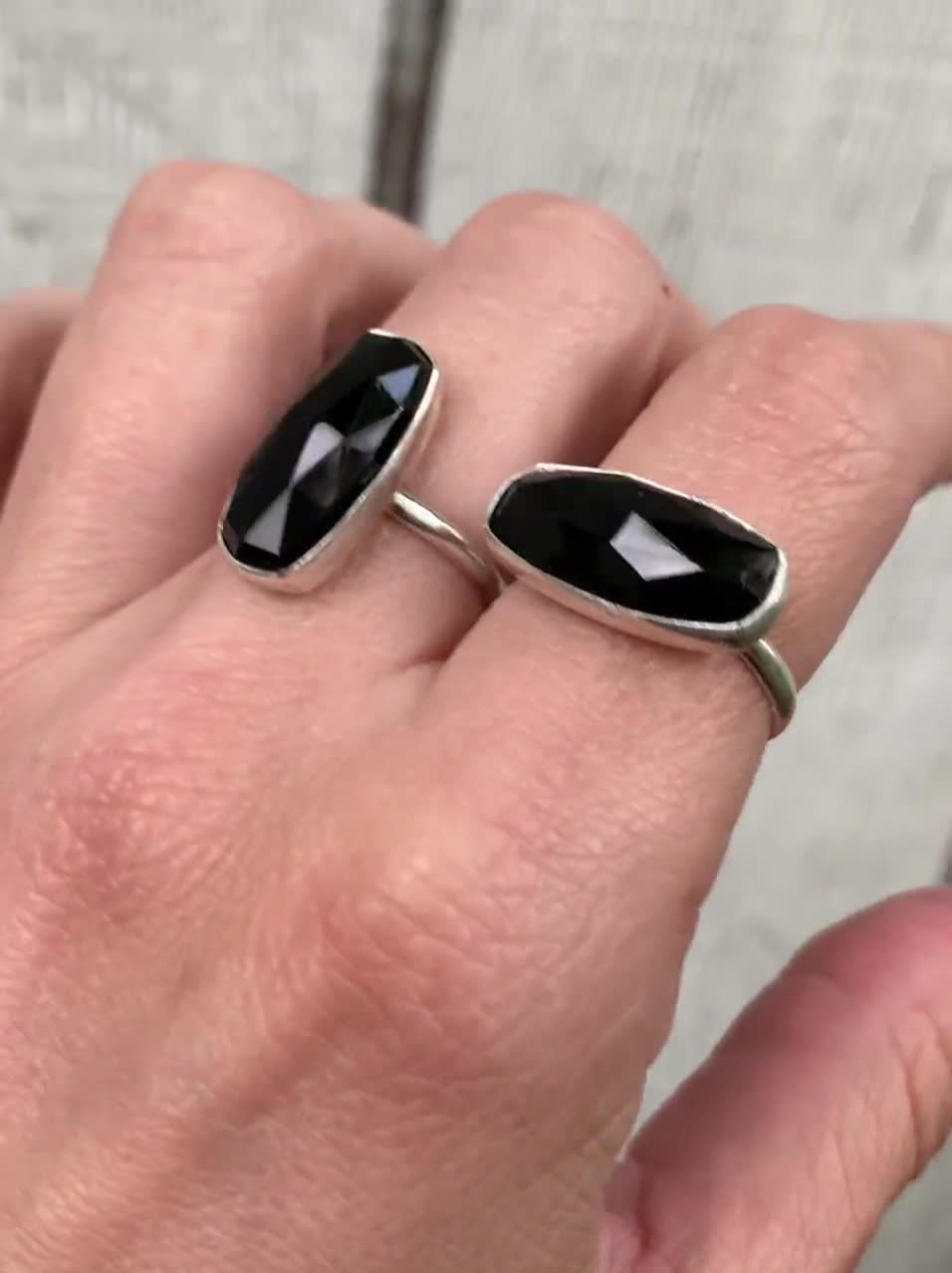 Elegant Rectangle Cushion Cut Jet Black Onyx Faceted Edgy