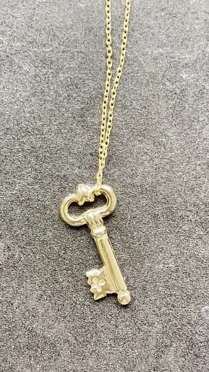 Key Necklace Key Pendant on a Chain Valentines Gift Golden 