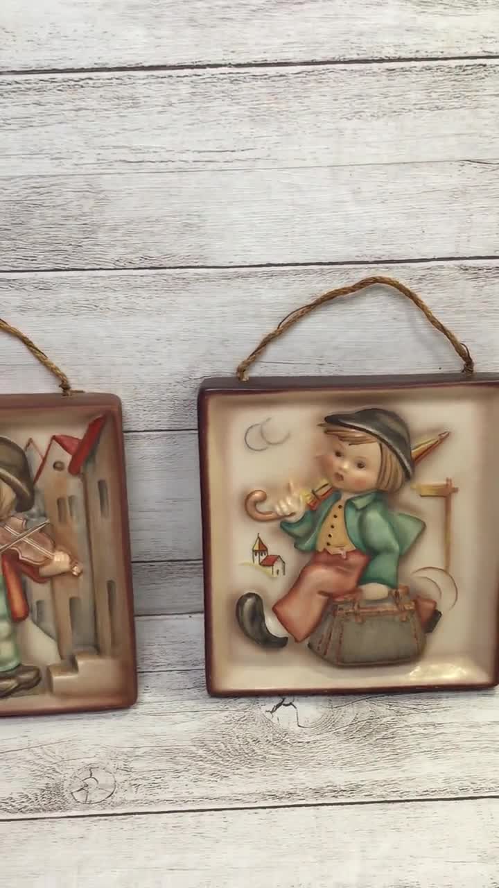Set of Two Vintage GOEBEL HUMMEL Wall Plaques Boy W/umbrella