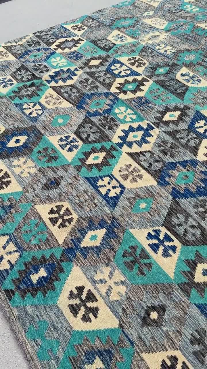 8-9x12 (260x365) ハンドメイド アフガニスタン キリム ラグ | グレー