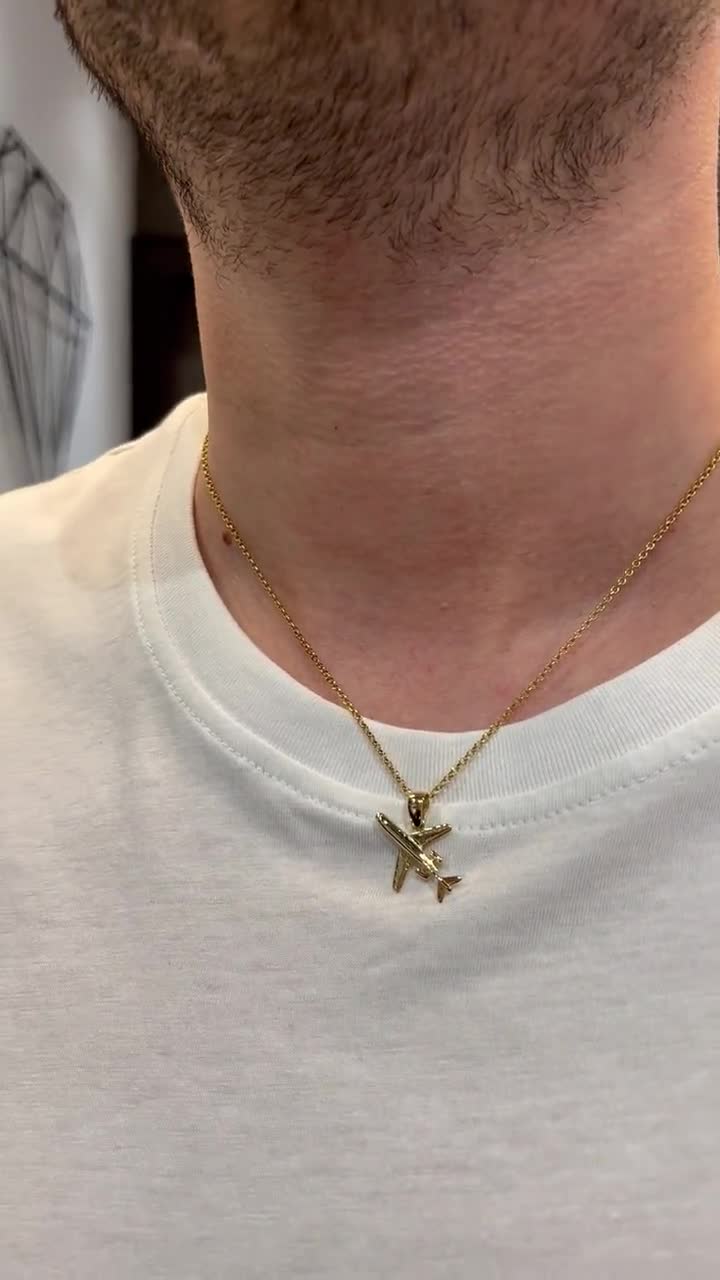 14K Rose Gold Airplane Necklace 14k Solid Gold Necklace 