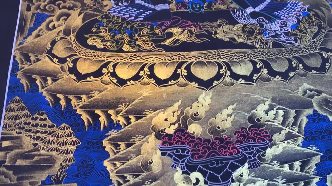 Black and Gold Yamantaka Thangka. Hand Painted Thangka Painting