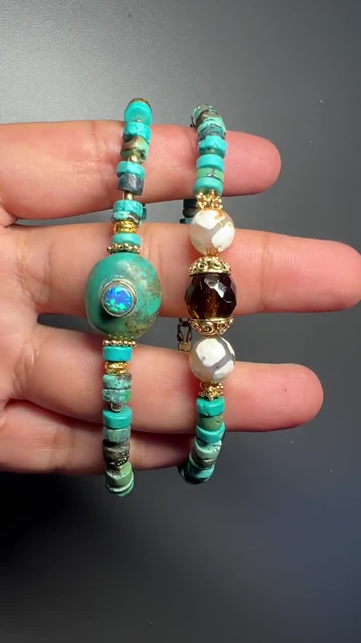 Genuine Beaded Turquoise & Opal Stones Bracelet -gold Filled