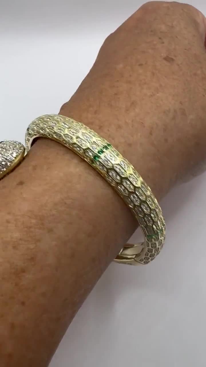 Vintage Snake Bracelet | Emerald Green and Cubic Zirconia