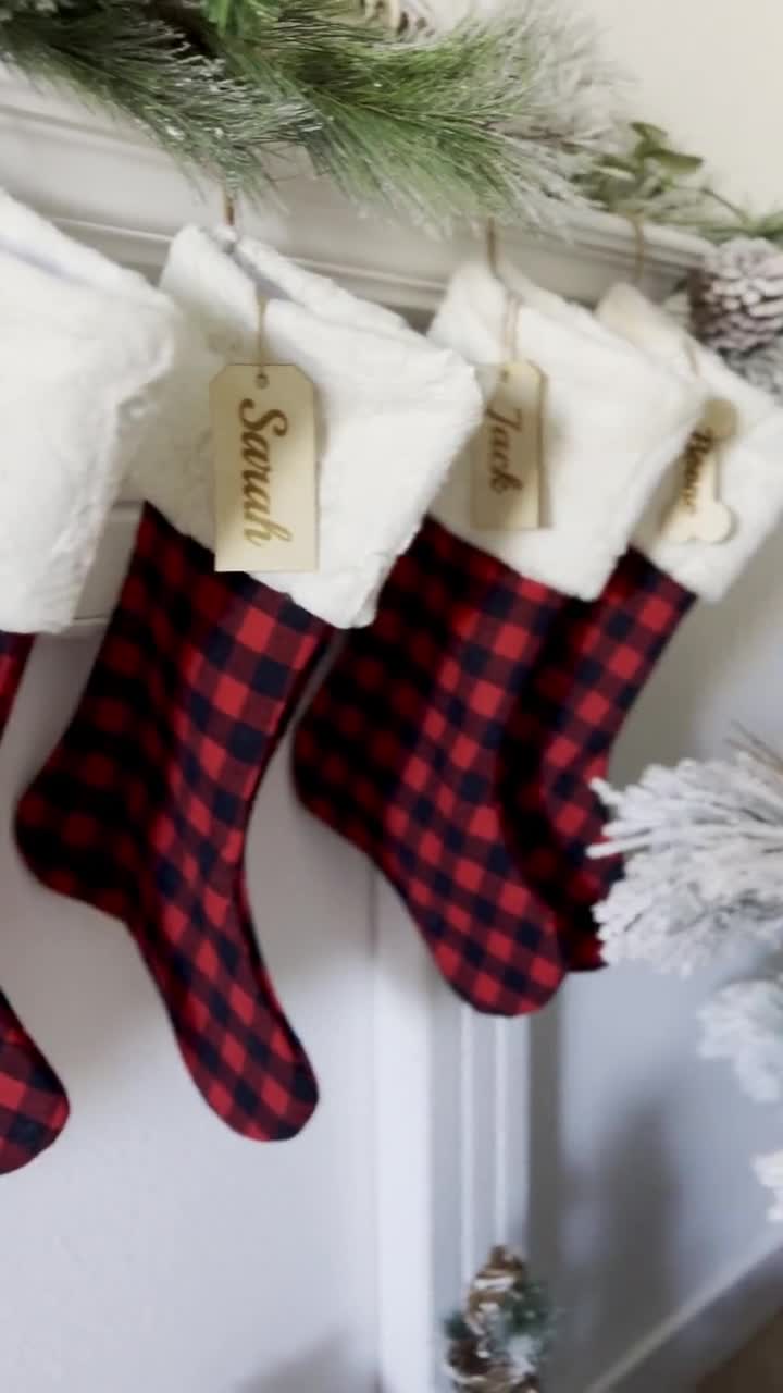 Homespun Holiday Black & White Buffalo Plaid Stocking with White Cuff, 27