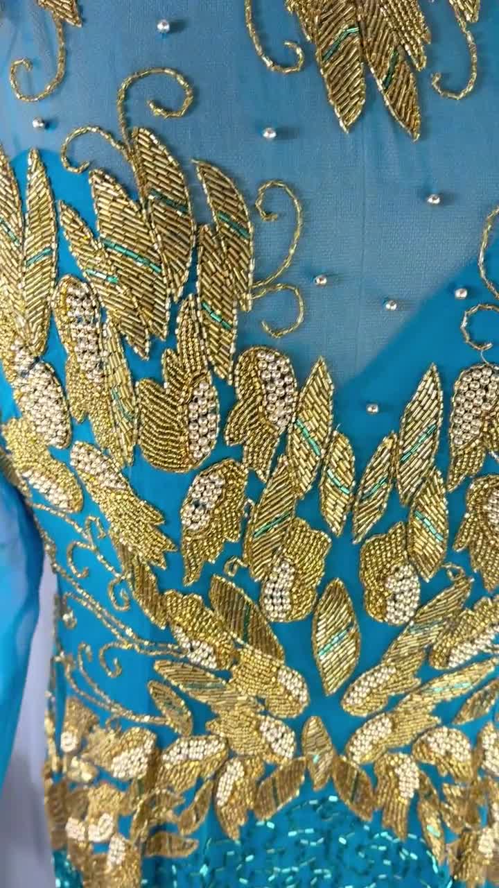turquoise and gold sequin dress Strapless Gold Sequin Dress With Slit 44131