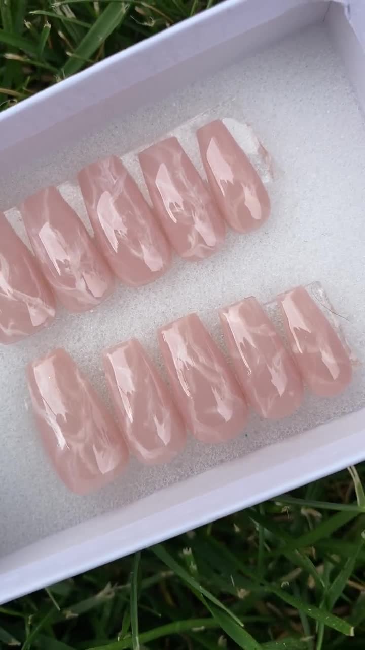 Rose Quartz Press on Nails Pink Marble Nails -  Israel