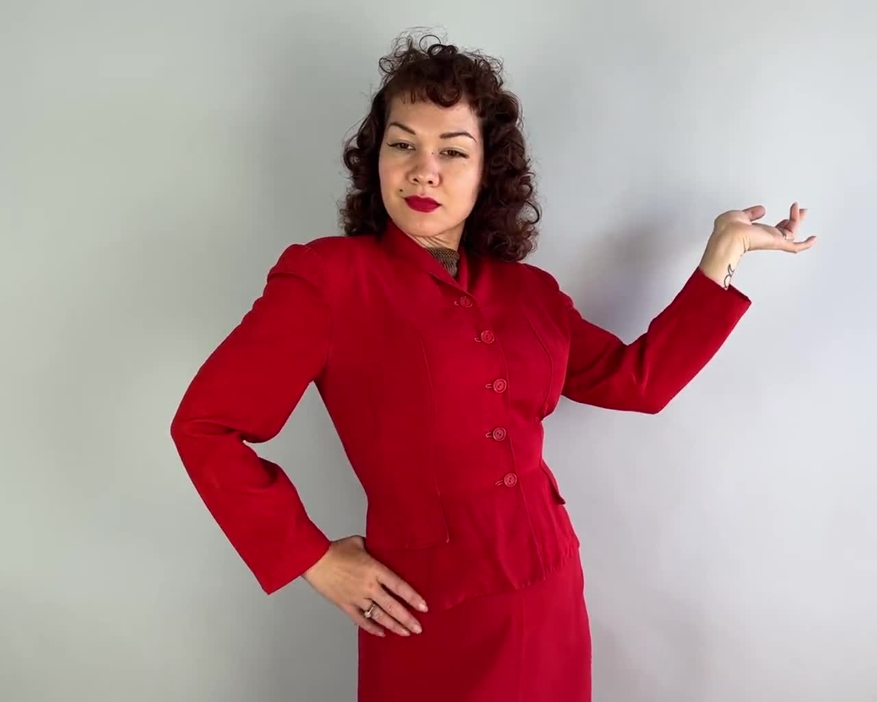 1940s Summer Heat Suit | Vintage 40s Tomato Red Rayon Faille 1940s Summer Heat Suit | Vintage 40s Tomato Red Rayon Faille