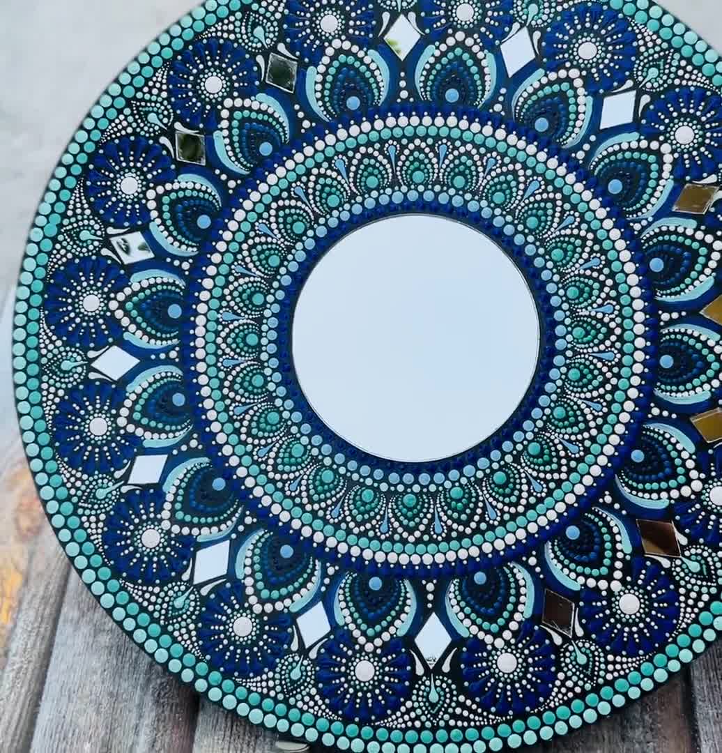 Bohemian Mandala Dot Paint Decor Mirror Blue White 20 Wall Decor