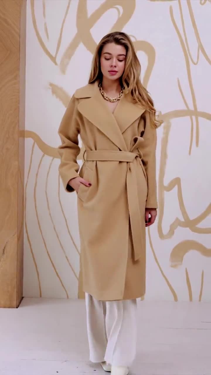 Light Camel Cashmere Coat, Light Beige-brown Soft Wool Coat