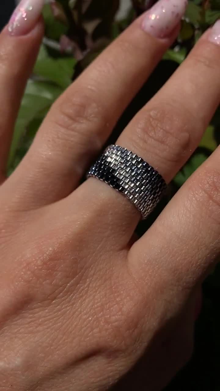 Miyuki Ring Beaded Ring Gradient Black - Silver - Grey