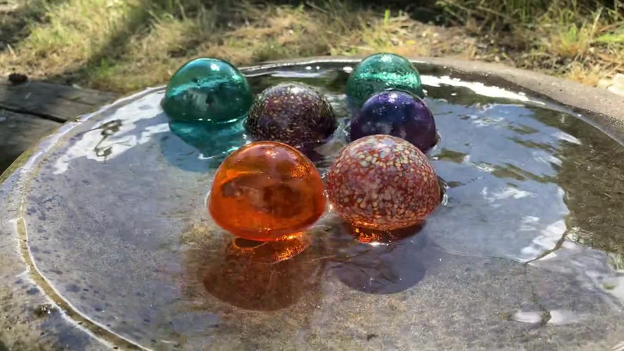 Purple Green Orange Floating Glass Balls, Set of 6 Hand Blown