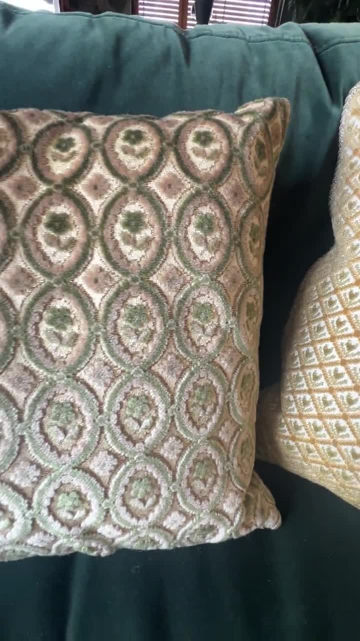 Etnico 5 Federe Per Cuscini 40x40 Cm – Verde Oliva Con Ricamo Patchwork In Broccato – Stile Floreale Bohémien Per Divano E Camera Da Letto