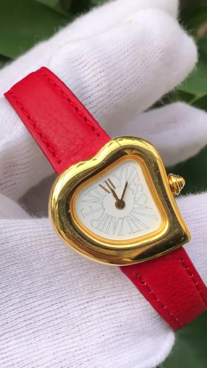 Vintage YSL Heart Watch: Gold Plated, Leather Strap, Small Size - Etsy