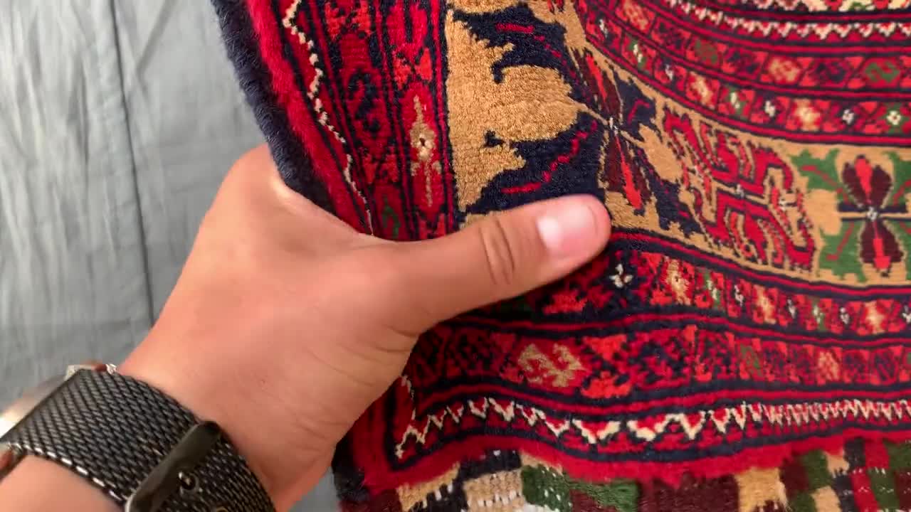 トルクメン アフガニスタン レッド ラグ/サイズ: 52x160cm... k5 ヴィンテージ ユースフィラグ 5x7: ハンドメイド アフガニスタンウール