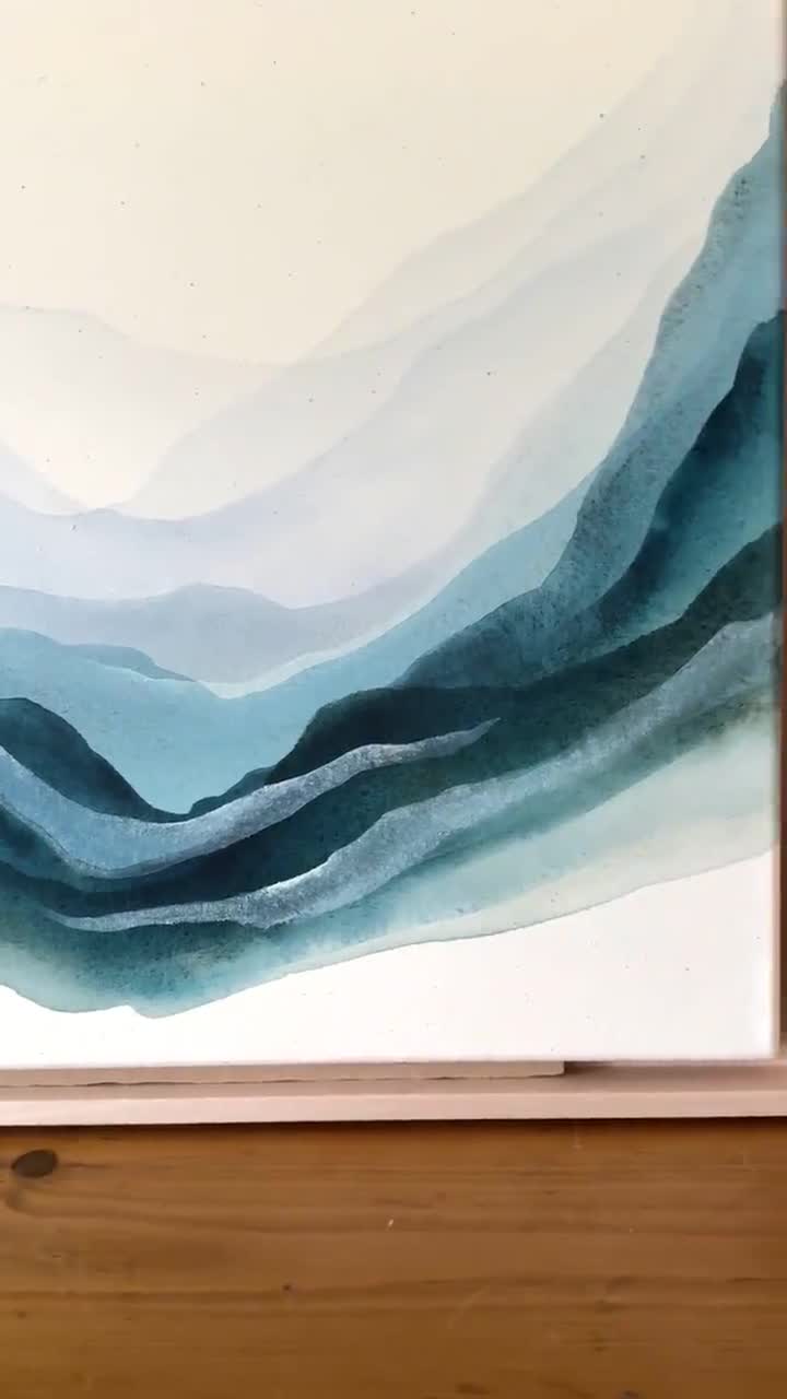 青い風景 1 – 繊細な水彩画のような瞑想的なアート - Etsy 日本