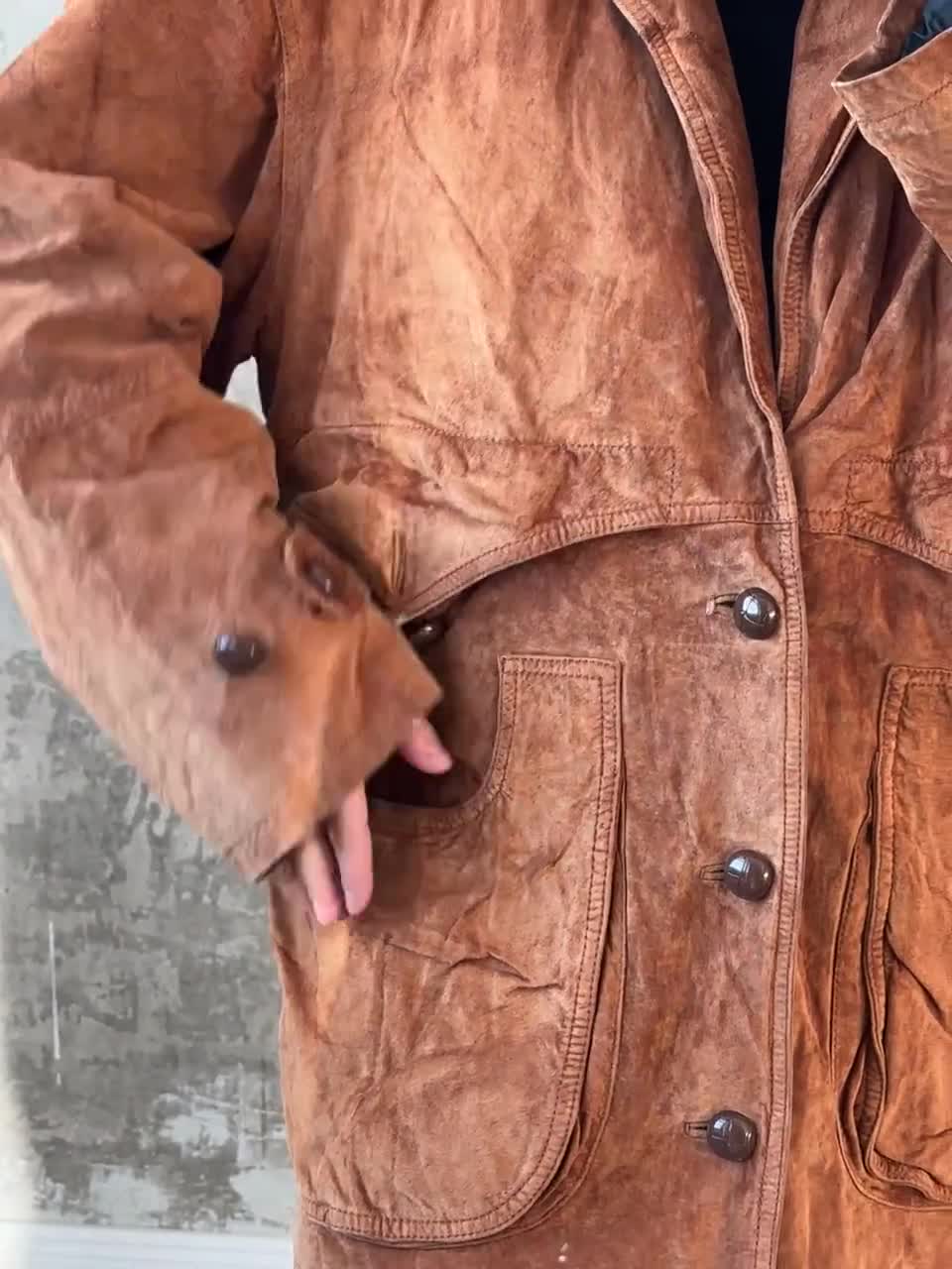 Vintage 90s Suede Leather Bomber Jacket, Brown Oversized Grunge Motorcycle Coat, Genuine Leather, Padded, Wooden Button Closure, Fits XS-M Vintage 90s Suede Leather Bomber Jacket, Brown Oversized Grunge Motorcycle Coat, Genuine Leather, Padded, Wooden Button Closure, Fits XS-M
