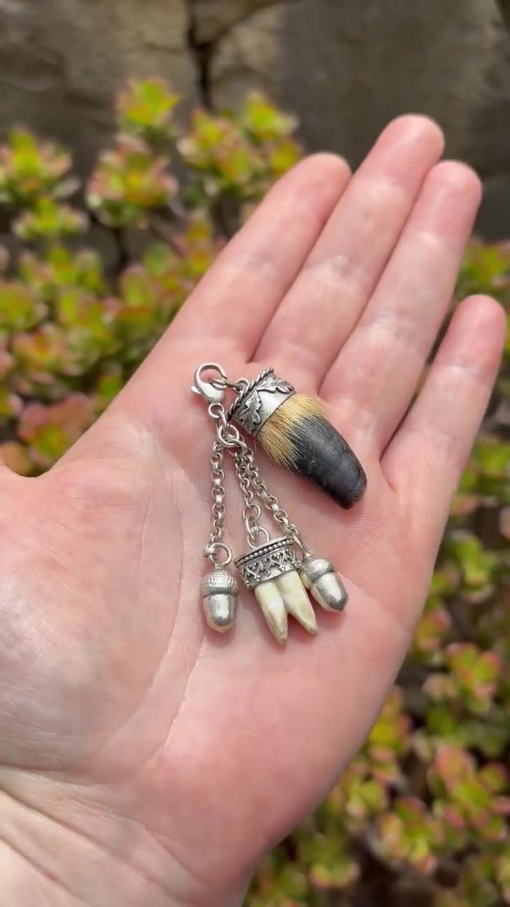 Vintage Tooth Charivari Pendant, Acorns Charms, Oktoberfest