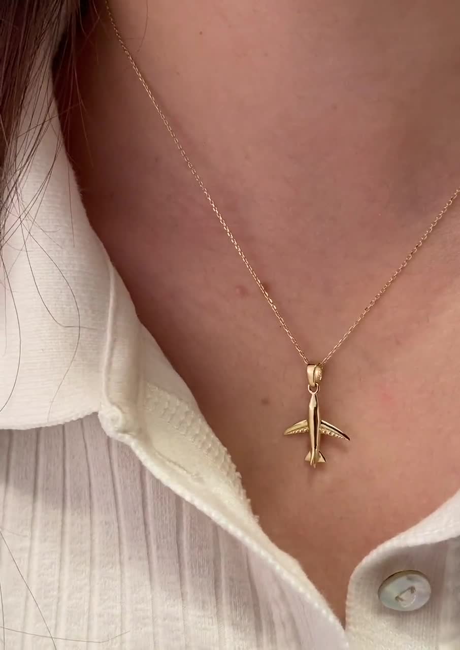 14K Gold Airplane Necklace, Plane Choker, Travel Necklace, Pilots Flight  Attendant Gifts, Airplane Charm, Aviation Graduation Gifts for Her