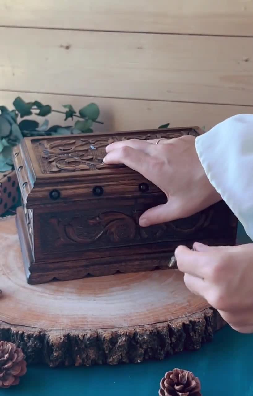 Personalized Large Vintage Hand Carved Walnut Magic Box