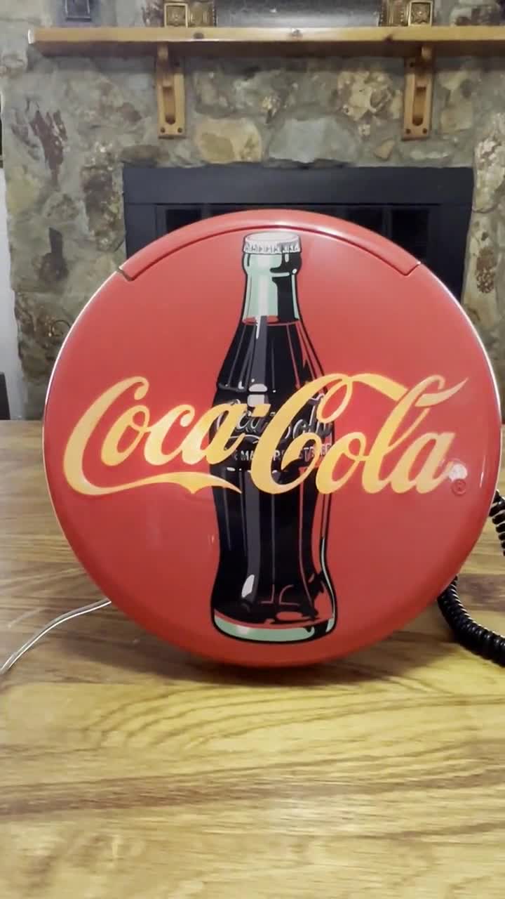 Vintage Telephone Bright Red Coca Cola Button Disc, Wall or