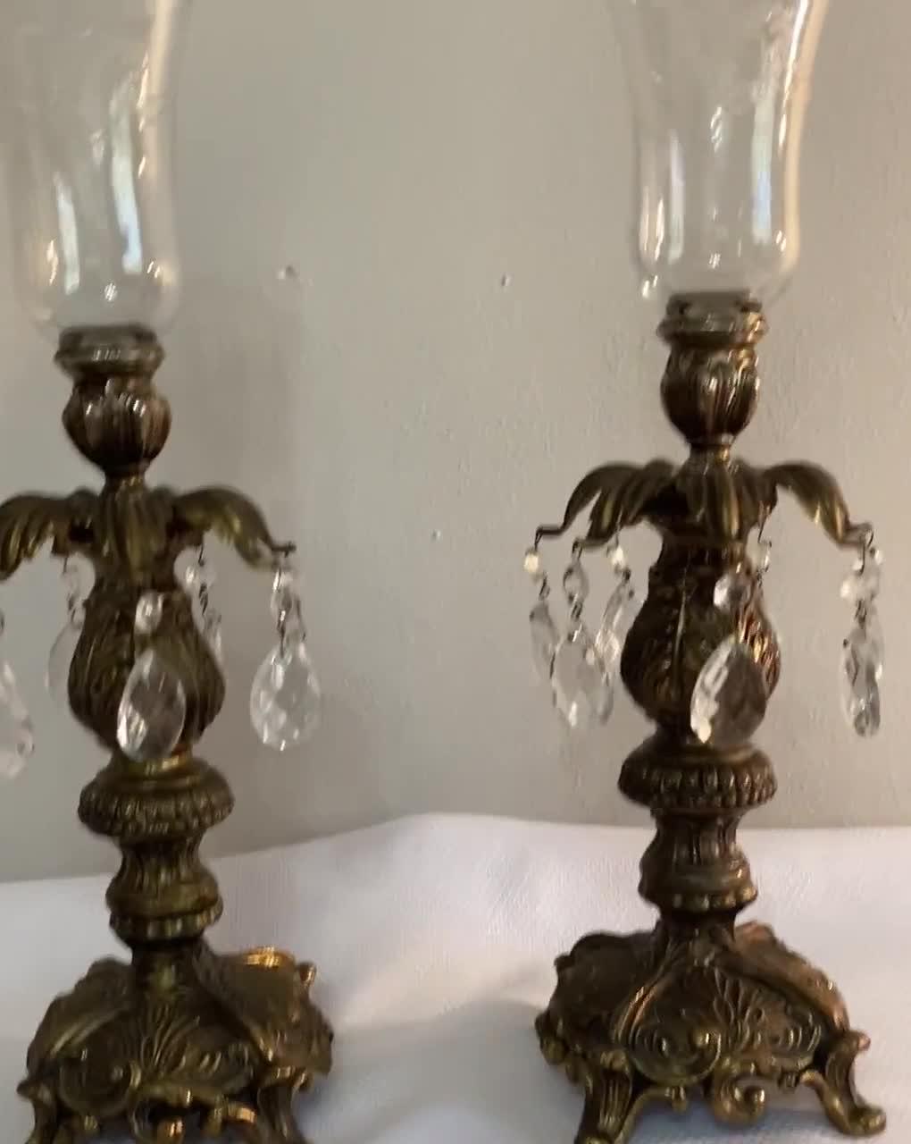 French Baroque Style Brass Candle Holders With Votives - a Pair