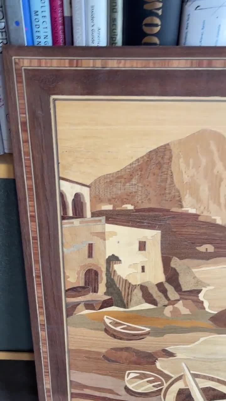 60年代イタリア製木製寄木細工の大型壁面彫刻アート デンマーク